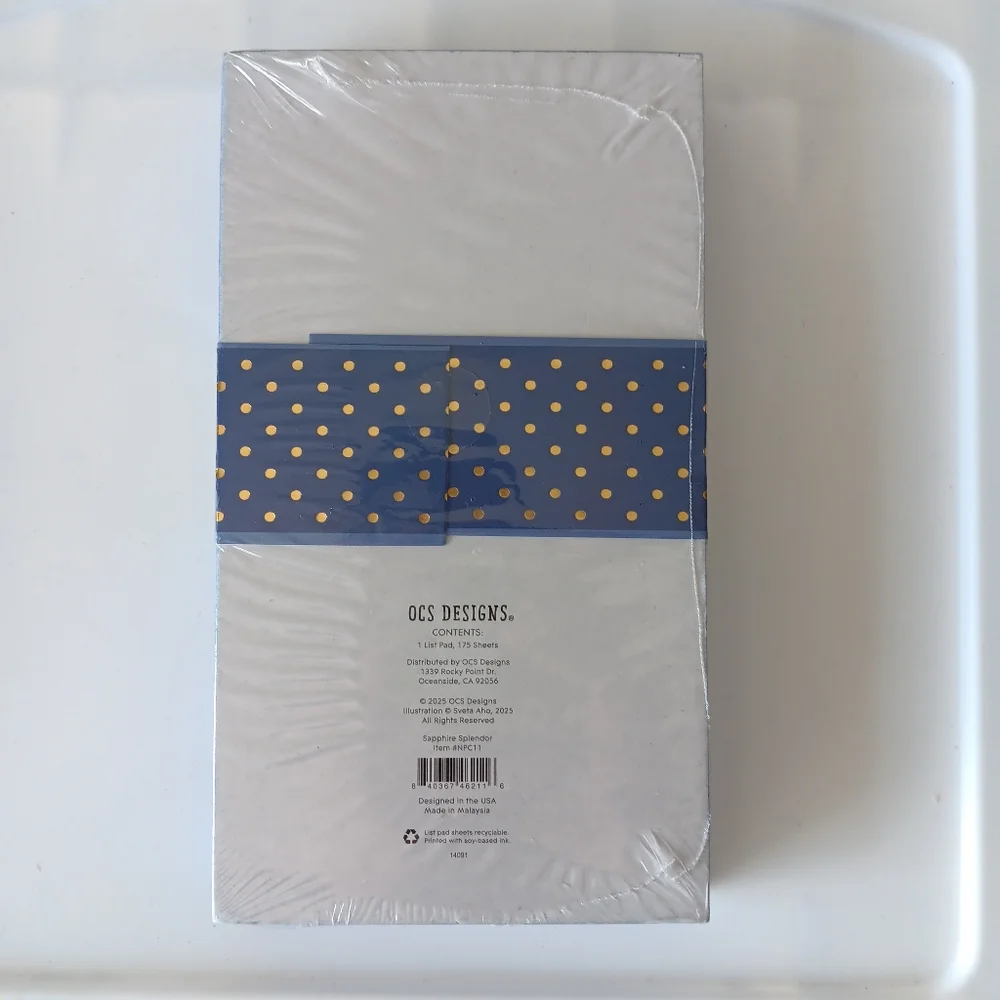 OCS Designs List Pad 175 Sheets Sapphire Splendor Floral Notepad Blue White 8